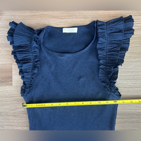 Ulla Johnson Lilo Top In Midnight Ultra Fine Ribbed Knit Layered Ruffle Sleeves - Picture 9 of 11